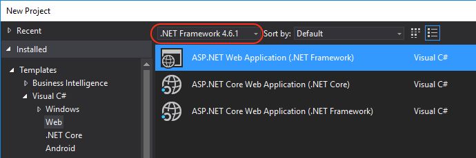 New VS project with .NET 4.6 or above