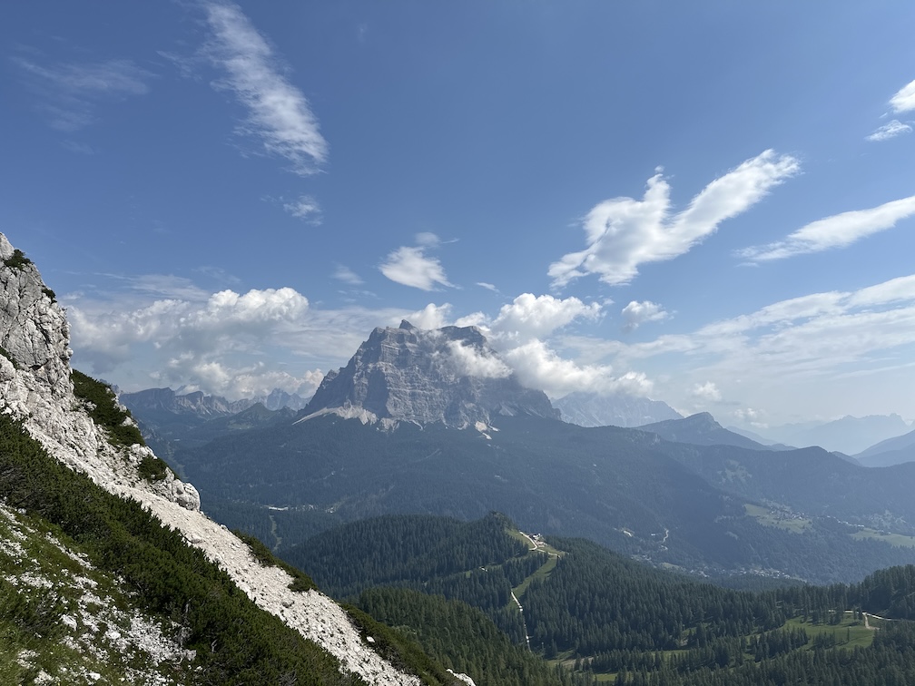 Monte Pelmo as seen from the Tivan Trail. I climbed Pelmo solo about 25 years ago: it is still there.