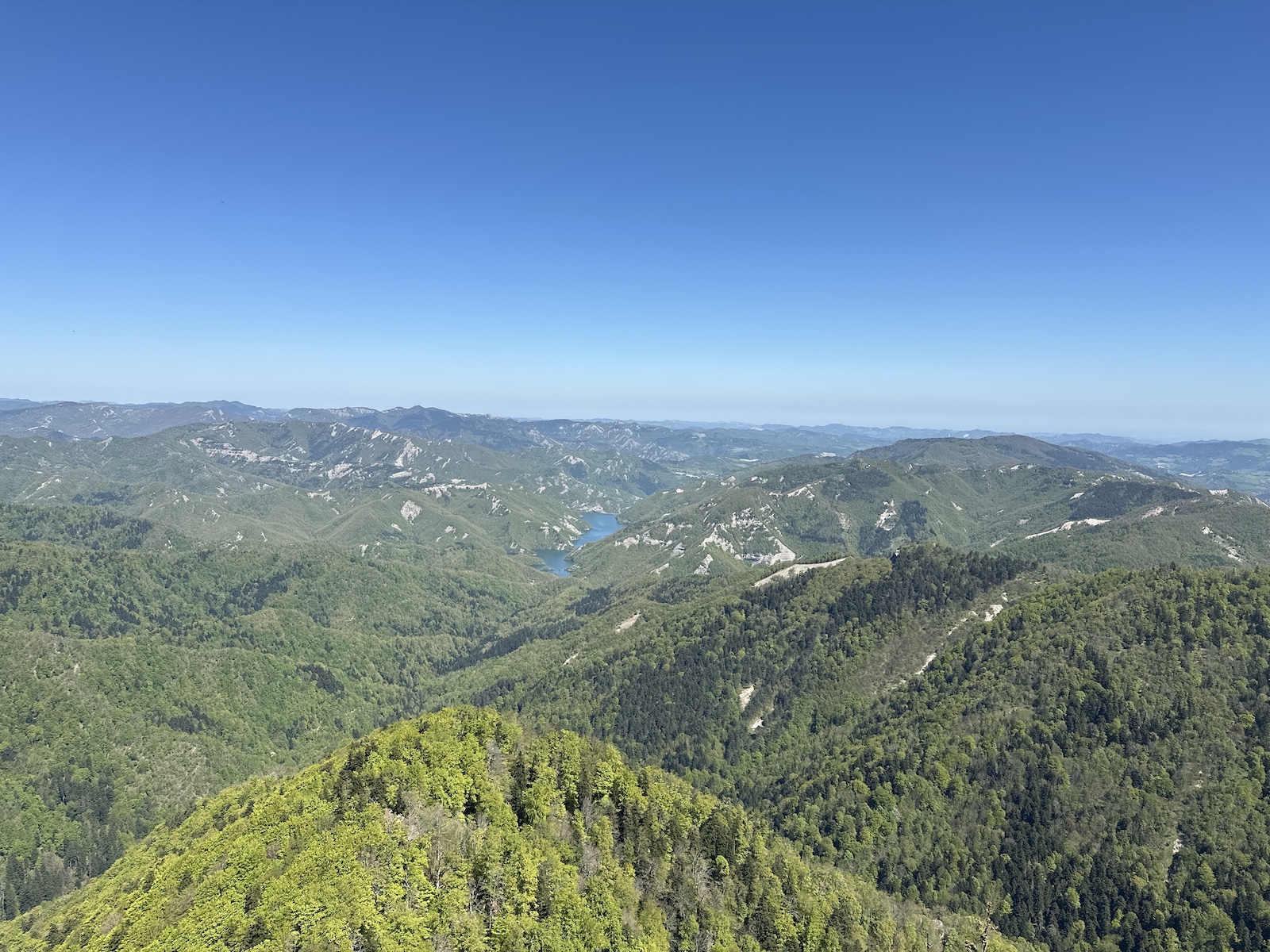 The view from Monte Penna summit. You can see the Ridracoli Lake in the distance.