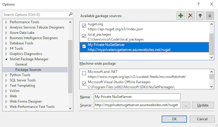 NuGet sources in Visual Studio